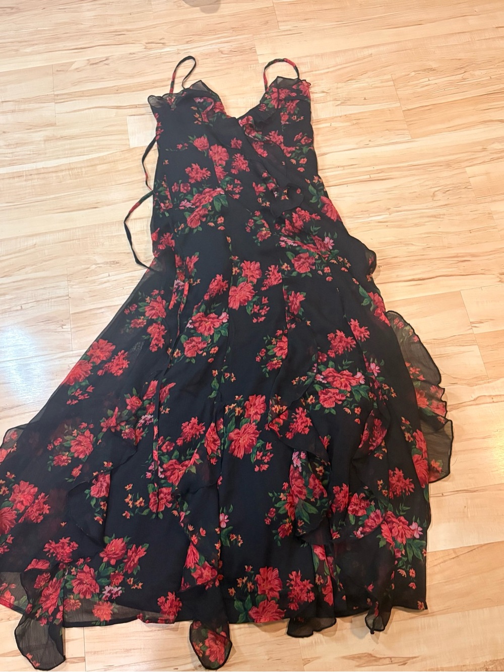 American Eagle Outfitters Black Maxi Dress with Red Floral Print